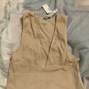 Urban Outfitters Beige Ribbed Sleeveless Bra Top